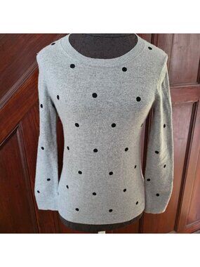 Gray Polka Dot Sweater With Black Accents Merino Wool Blend Womens Size XS